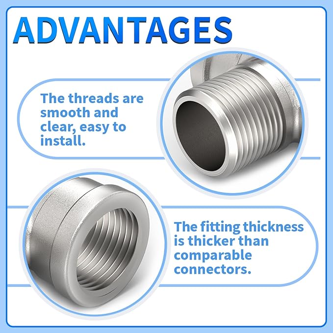 ChillWaves 304 Stainless Steel Pipe Fitting, Male Branch Tee 3/8" NPT Female x 3/8" NPT Male x 3/8" NPT Female Thread Adapter(2-PACK)