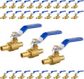 30-Pack Foskan 1/2 Inch PEX Crimp Full Port Ball Valve with Blue Handle, Brass Quarter Turn Shut-off Valve for PEX Tubing