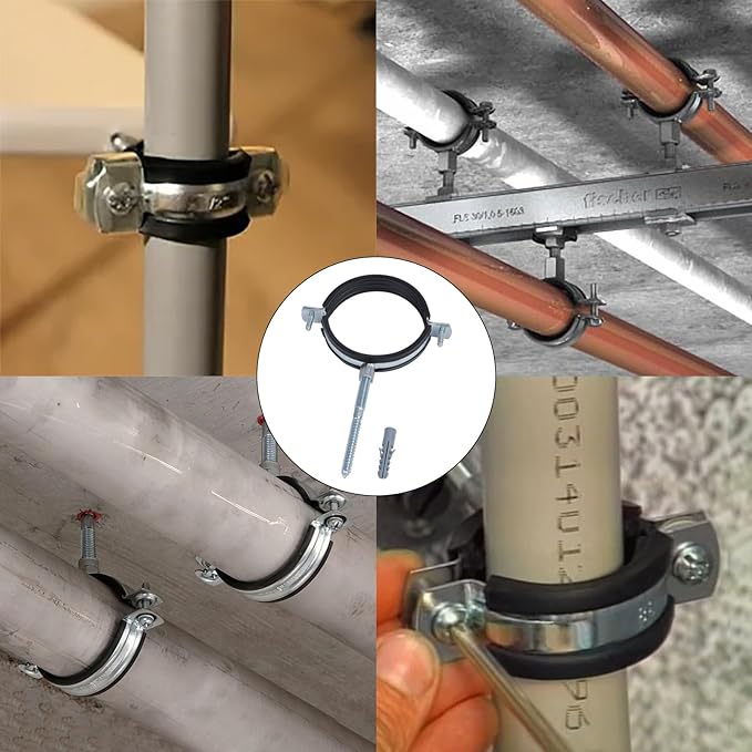 4 Pack Split Ring Pipe Hanger, Heavy Duty Adjustable Clamp Bracket With Screw & Expansion Tube, Wall Ceiling Mount Galvanized Iron Strap Supports Fit for OD 3.9" (100mm)