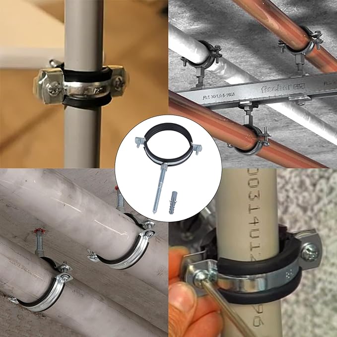 4 PCS Split Ring Pipe Hanger, Heavy Duty Adjustable Pipe Bracket Clamp with Screw & Expansion Tube, Wall Ceiling Mount Galvanized Iron Pipe Strap Supports Fit for Pipe OD 1.9-2 Inch(47-51mm)