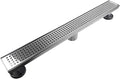 Neodrain Chrome 24-Inch Linear Shower Drain with Removable Quadrato Pattern Grate, Polished 304 Stainless Steel Rectangular Shower Floor Drain,with Leveling Feet, Hair Strainer