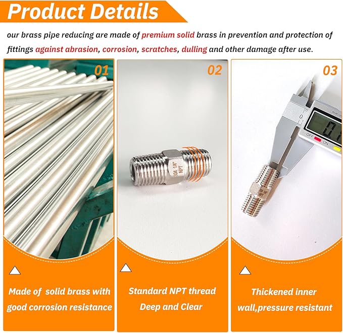 4PCS Hex Stainless Steel Nipple 1/4"NPT Male X 1/4" NPT Male Pipe Fitting 1/4 inch Stainless Steel Pipe Nipples Male Pipe Adapter Fittings Heavy Equal Nipples Connectors
