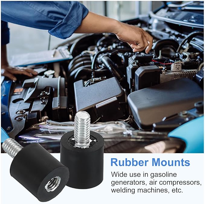 uxcell M3 Rubber Mounts, 2Pcs 8x8mm(DxH) Rubber Cylindrical Anti Vibration Isolator Shock Absorber with Lock Nut for Car Bobbin Generator Air Compressors