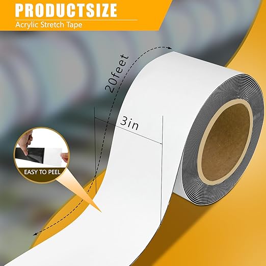Stretch Tape for Windows & Doors, 3" x 20' Roll UV Resistant Flashing Tape Waterproof, Self-Adhesive Flashing Tape for Windows, Weather Window Tape with Advanced Acrylic Adhesive, Black (2, 3" x 20')