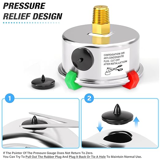 MEANLIN MEASURE 0~60Psi Black Stainless Steel Pressure Gauge, Glycerin Filled 1/8" NPT 1.5" FACE DIAL, Liquid Filled Pressure Gauge WOG Water Oil Air Back Mount (with 2PCS Snaps)
