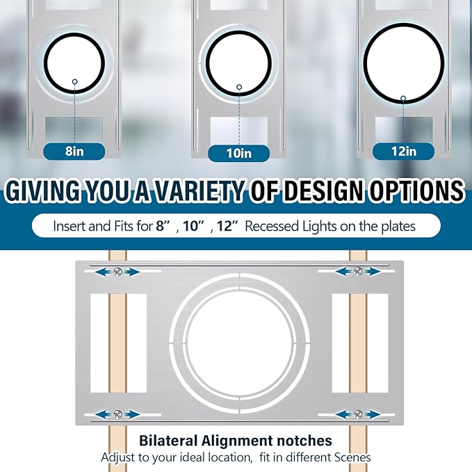12 Pcs New Construction Mounting Plate 8/10/12 Inch Flat Steel Rough-in Light Bracket LED Recessed Lighting Housing Reinforcement Shallow Recessed Lighting Mounting Plate for LED Light Bar