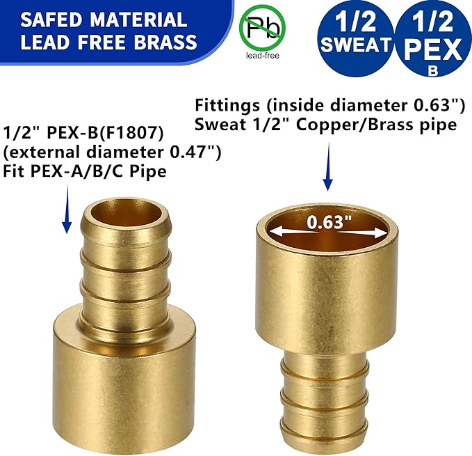 (15 Pack) Lidertik Copper to PEX Fittings 1/2 inch, 1/2" PEX-B F1807 x 1/2" Female Sweat Adapter Brass