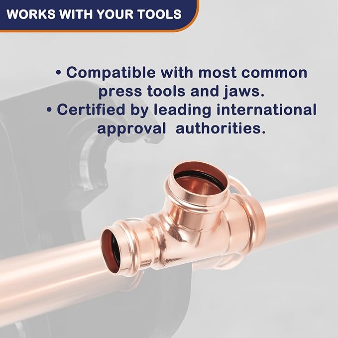 Copper Press Fittings 3/4 inch Tee Copper Coupling PxPxP 10-Pack Zero Lead Copper Pipe Press Fittings for Residential Commercial