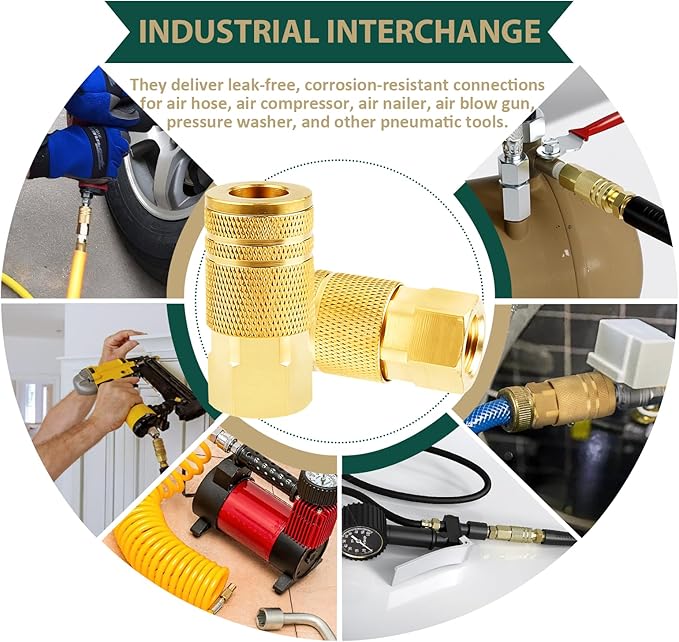 12Pcs 1/4 Inch Air Hose Fittings, 1/4'' NPT Female Industrial Couplers, Industrial Interchange Quick Connect Air Couplings, Air Tool Fittings for Professional Jobsite, Auto Shop, DIY User