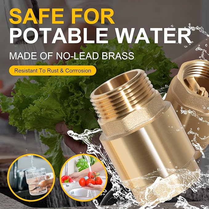 One Way Brass Check Valve, 1" NPT male in/ 1" FNPT out, Heavy Duty Prevent Backflow Water Check Valve Suitable for Well Pump Irrigation System Water Supply System, Replace for SP0465X-100 (1 Pack)