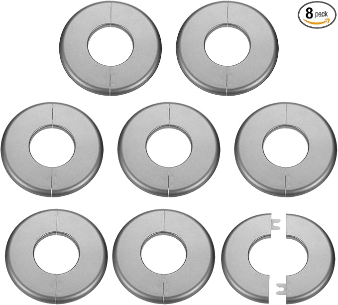 HARFINGTON 8pcs Wall Split Flange 44mm/1.7" Self-Adhesive Plumbing Cover Plates ABS Plastic Round Escutcheon Plate Buckle Design for Water Pipe Bathroom Kitchen Decoration, Gray