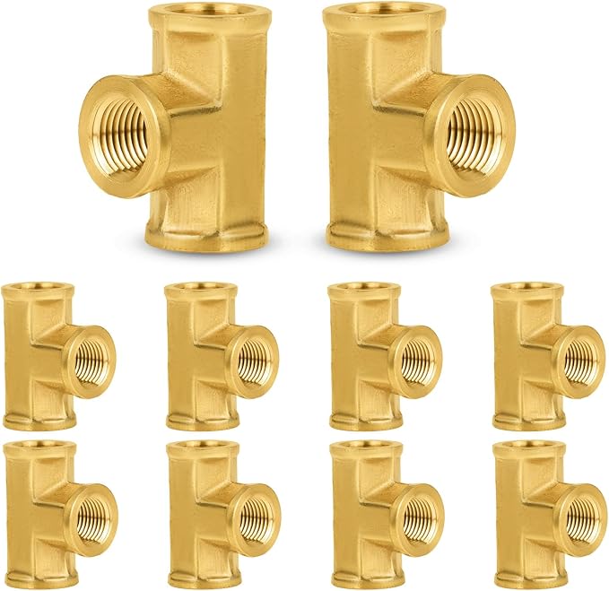 10-PCs HeSun Brass Pipe Fitting, 1/8" x 1/8" x 1/8" NPT Female Thread Tee
