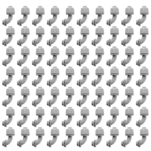 1/2-Inch Liquid Tight Connector 90-Degree, for PVC Electrical Flexible Conduit Fittings NPT Non-Metallic Connectors, for Home Outdoor Tubes Tools, UL Listed, Grey, 60-Pack