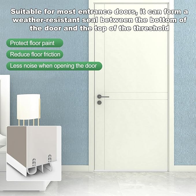 Door Draft Stopper, Cuttable Concealed Kerf/Channel Fit Under Door Seal, Draft Stopper Threshold Seal Bottom of Door Weatherstrip Kerf Weather Stripping Doors 39” Length (White, 39 inch)