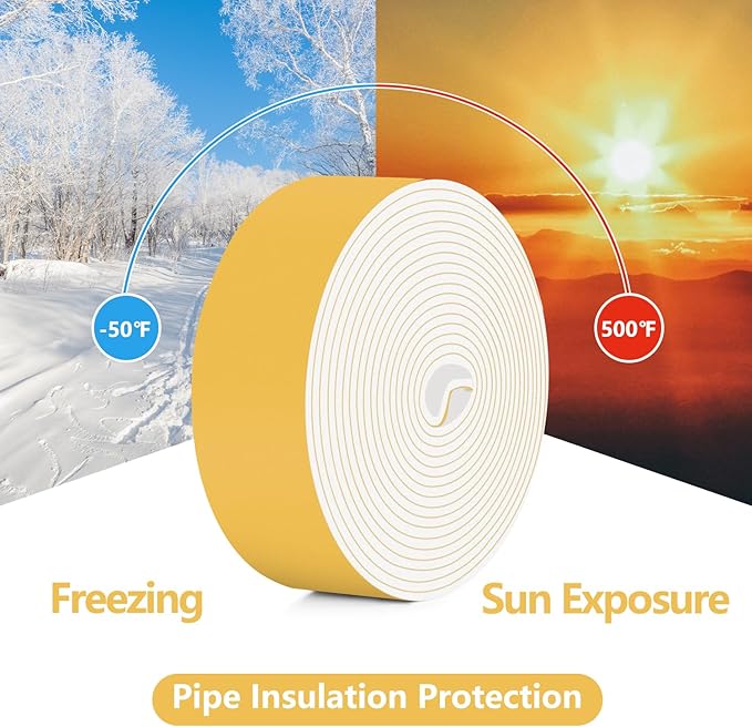 DEMEDO Pipe Insulation Tape, Pipe Wrap Insulation Foam Tape Self Adhesive, Outdoor Water Pipe Insulation Roll for HVAC, AC Line Insulation, 5 inch x 16.5 FT Heat Tape for Water Pipe, White