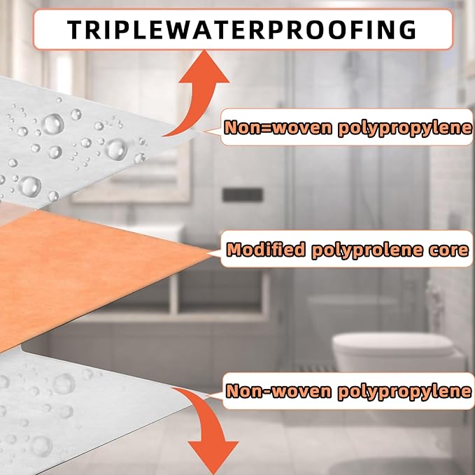 Professional Waterproof Membrane for Shower,5In x 100Ft(42 Sq Ft), Superior Waterproofing Solution for Bathroom, Kitchen,Saunas and Wet Areas