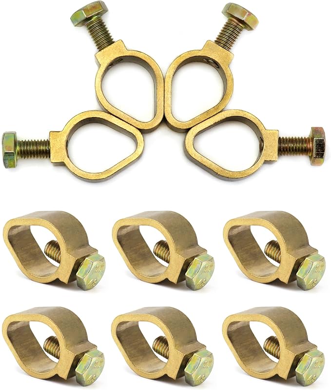 QWORK Direct Burial Ground Rod Clamp, 10 Pack 3/4" Diameter Copper Mechanical Connectors