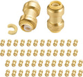 50-Pack Niikappu Push Fit Fittings, 3/4" x 3/4" Brass Plumbing Fittings to Connect PEX, Copper, CPVC, Brass Straight Coupling With Disconnect Clip(PF008-50Pack)