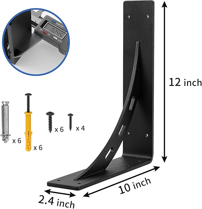 12"x10"x2.5" Heavy Duty Shelf Brackets, Max Load 1100 LBS, Premium Alloy Metal Mantel Support (Set of 2) - Countertop Support - (12 inch x 10 inch)