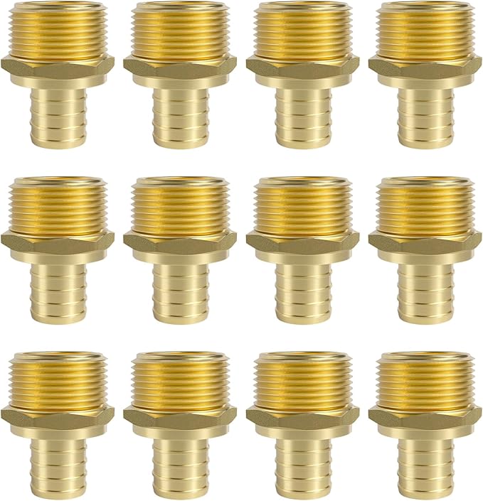 SUNGATOR 12-Pack 1" Pex Male Adapter, No Lead Brass, 1 Inch Pex Fittings