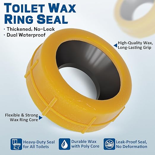 NEEXAN Extra-Thick Toilet Wax Ring Replacement Kit with Bolts & Caps, Wax Ring for Toilet Provides Waterproof & Odor-Blocking Seal, Toilet Wax Ring Compatible with 3-Inch & 4-Inch Drain Pipes