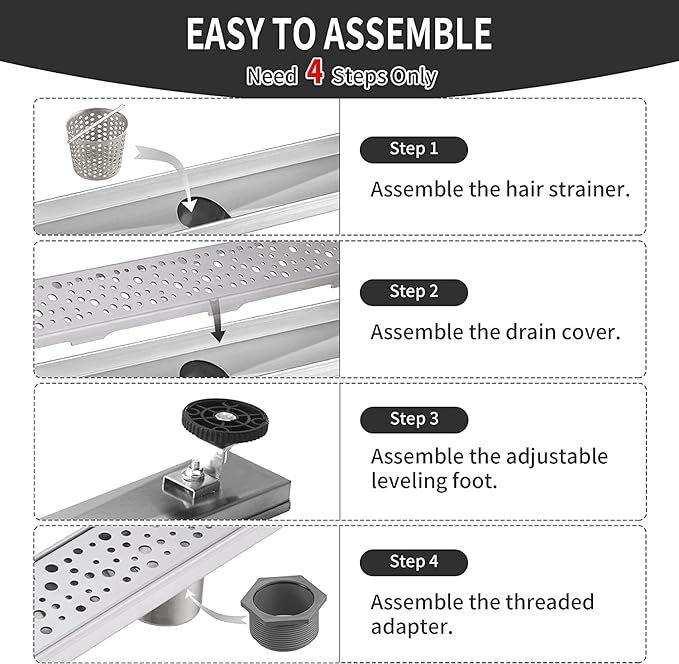 Linear Shower Drain 32 Inch, Bubbles Shower Drain SUS-304 Stainless Steel, 51L/Min Fast Drainage Floor Linear Drain, US Standard CUPC Certified, Brushed Silver, SD-099
