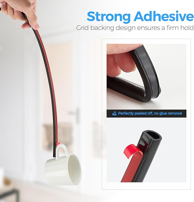 Silicone D-Shaped Weather Stripping Door Seal, 23FT Self Adhesive Door Insulation Strip, Fits Gaps up 1/4 to 15/32", for Door Frame & Window Seal (Black, 9/16" W × 15/32" T)