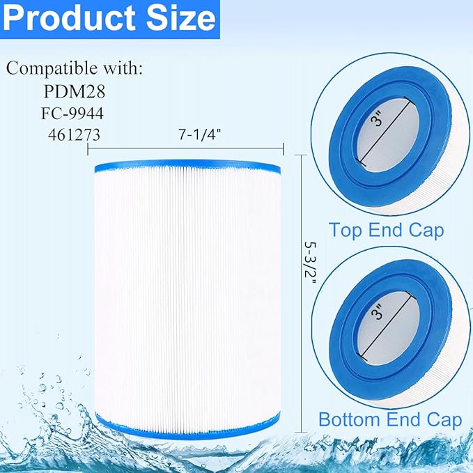HANXER® PDM28 Spa Filter Cartridge Replaces for Aquarest Dream Maker 461273, Filbur FC-9944, SD-01392, FC9944, 50281 Hot Tub Filter, 28 sq.ft Filter Cartridge, 1 Pack