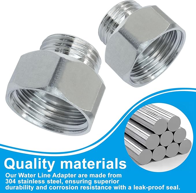 4 PCS Stainless Steel Water Line Adapter, 1/2" Female to 3/8" Male Pipe Fitting with Rubber Washer, Compression Connector for Bathroom Faucet Supply Hose