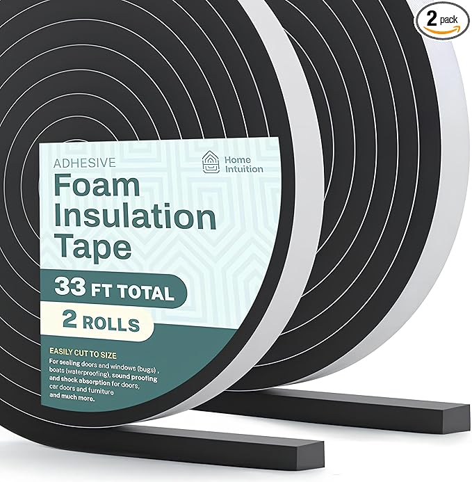 33 Feet Weather Stripping Seal for Doors and Windows Insulation Strip Weatherproof Self Stick Seal 5/16" x 3/4" Soundproof High Density Foam Insulation Tape Adhesive