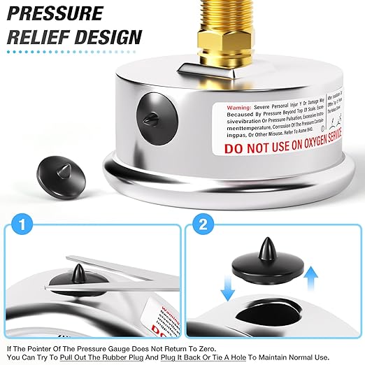 MEANLIN MEASURE 0~3000Psi Liquid Filled Pressure Gauge 1/4" NPT 2.5" FACE DIAL Stainless Steel Glycerin Filled WOG Water Oil Air Back Mount (with 2PCS Snaps)
