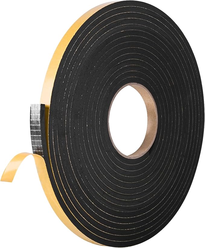 Kikerike Self Adhesive Foam Tape Weatherstrip 3/8In x 1/4In x 33Ft High Density Foam Insulation Strips Seal Weather Stripping with Strong Adhesive for Door and Window Sound Isolation Soundproofing