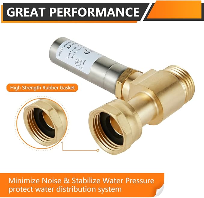 4-Pack HeSun Straight Water Hammer Arrestor for Washing Machine, 3/4" GHT Male x 3/4" GHT Female Connection, Stainless Steel Hammer Arrestor, Reduce Laundry Washer Knock Noise(HAMMER020-4)