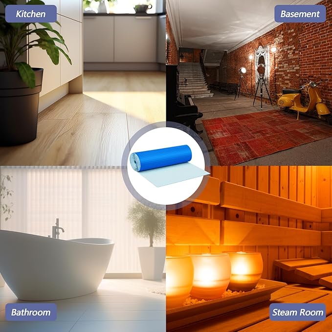 108 Sqft Uncoupling Membrane for Tile 1/8''(3mm) Thick Waterproofing Membrane Crack Prevention Anti Fracture Flooring Underlayment for Bathroom Shower Kitchen Basement(Blue)