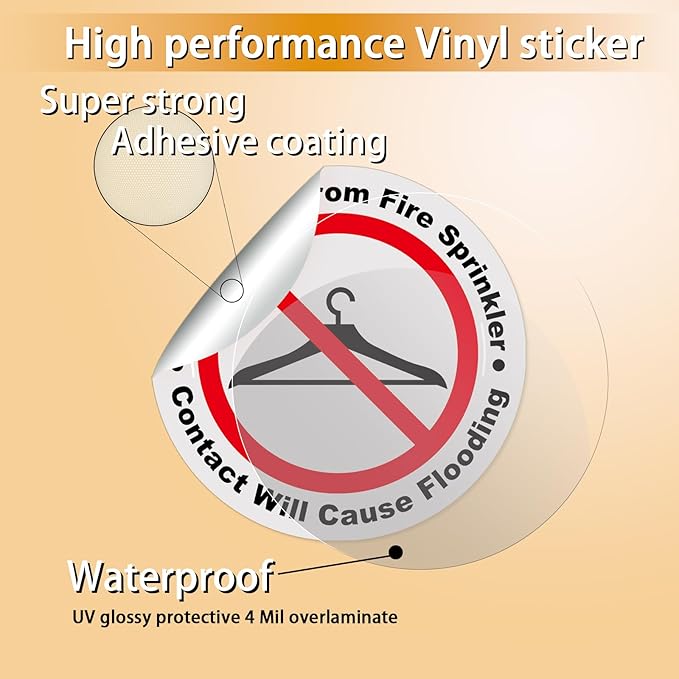 50 PCS Do Not Hang from Fire Sprinkler Sign,3 inch Super Adhesive Vinyl Stickers