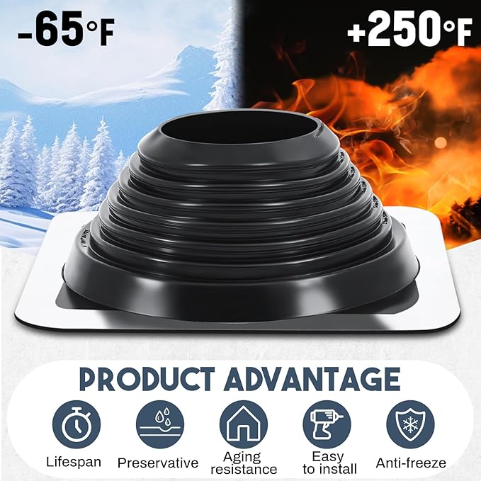 #7 Metal Roof Vent Boot Chimney Flashing Roof Jack Pipe Vent for Pipe Od 6 to 11 Sleeve Square Base Epdm Stove Vent(1 Pcs,14.8 Inch)