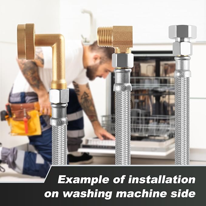 Dishwasher Installation Kit, 10ft,Dishwasher Water Supply Line, Stainless Steel Braided Burst Proof Hose 3/8''x 3/8''Kit With Tee Stop Valve