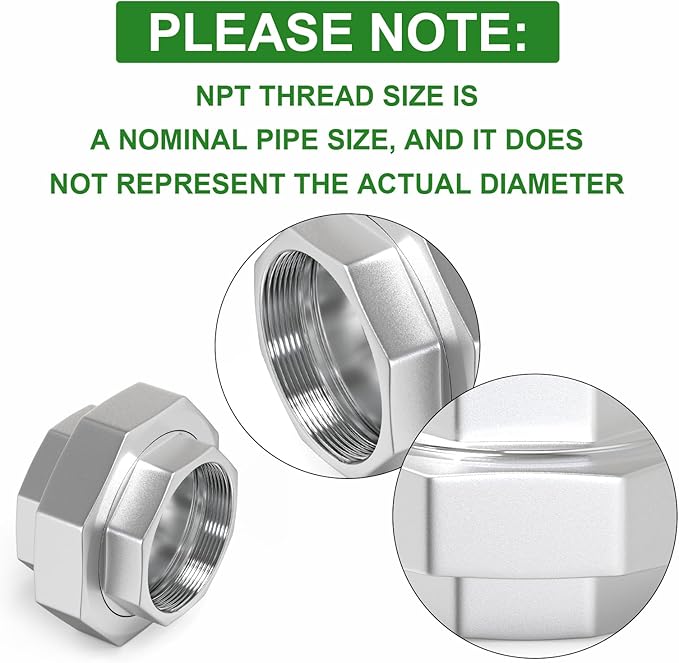 TAISHER 1PCS 304 Stainless Steel Union，1-1/2" NPT Female Cast Pipe Fitting