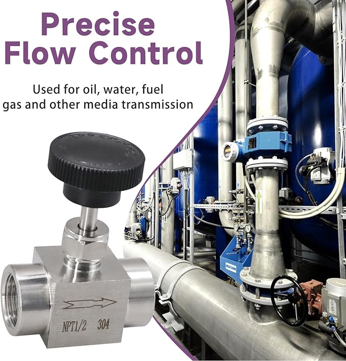 Stainless Steel Needle Valve NPT 1/2 Female Micro Flow Control Valve for Water/Oil/Gas, 1PC