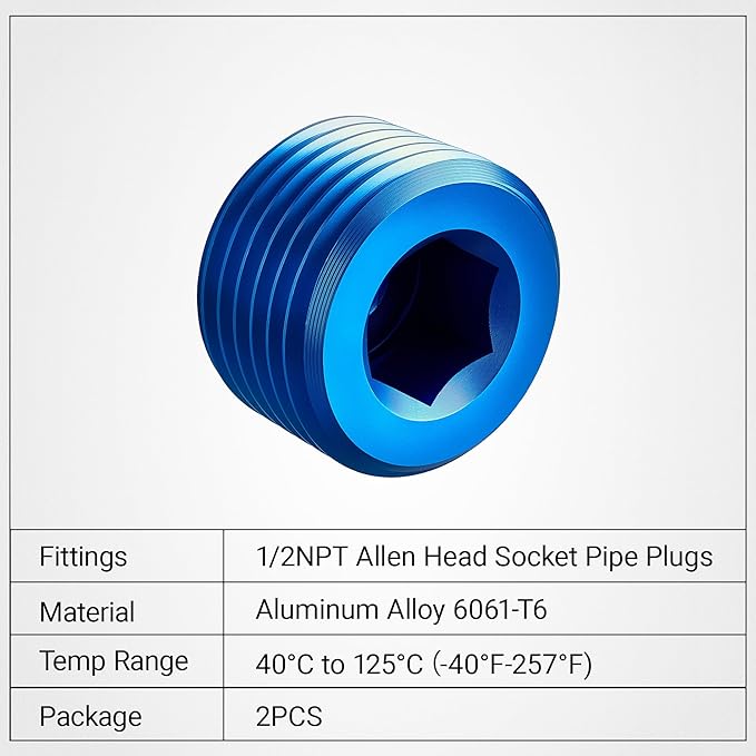 EVIL ENERGY 1/2" NPT Plugs Aluminum Socket Allen Head Blue, Pack of 2