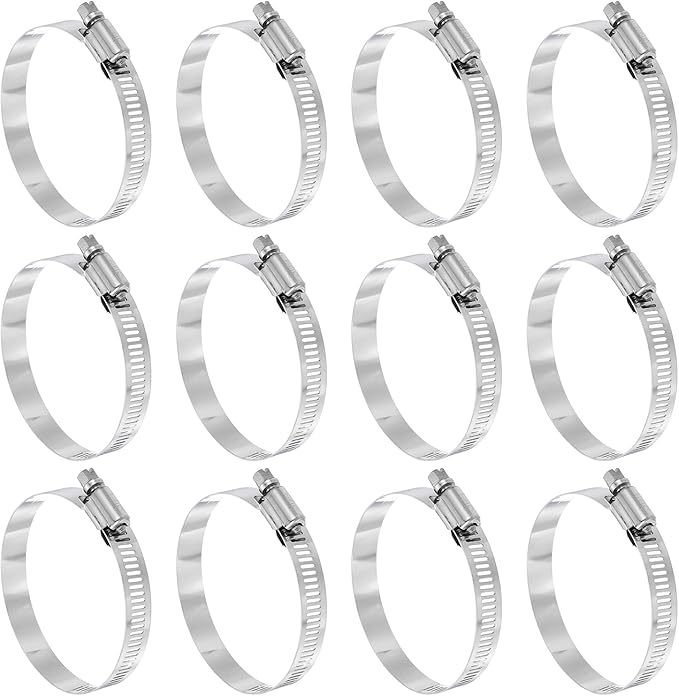 HARFINGTON 12 Pcs Hose Clamp 2-1/16"-3" (52-76mm) 304 Stainless Steel Adjustable Worm Gear Hose Clamp Assortment Kit for Fuel Line Pipe Plumbing Automotive Tube Mechanical