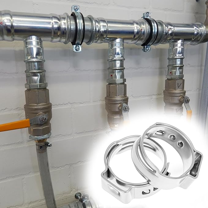 QWORK 1/2" PEX Cinch Clamps Rings, 120 Pcs 304 Stainless Steel Ear Hose Clamps for 1/2 Inch PEX Pipe, Pinch Clamps, Liquid & Air-Tight Seal, Ideal for Hoses & Fuel Lines