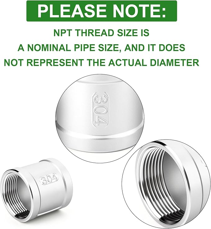 TAISHER 2PCS 304 Stainless Steel Cast Pipe Fitting, Coupling, 1/4" NPT Female Threaded