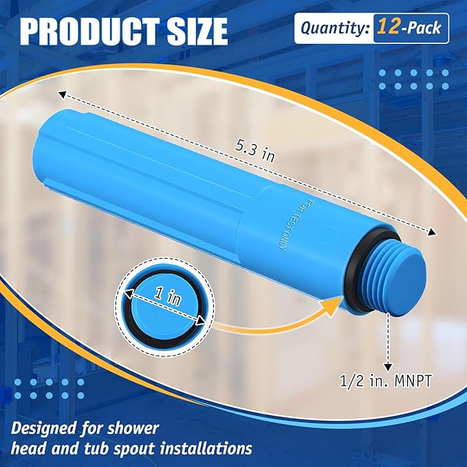 Feekoon 1/2 Inch MNPT Bathroom Shower Test Plug, Reusable Pressure Testing Plug for Shower and Tub Installations, Easy to Install(12 Pack)