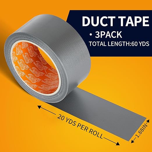 YONGJIN Strong Duct Tape Waterproof - 3 Pack 1.88 Inch x 20 Yards Each All Weather Duct Tape, No Residue, Heat Resistant, Multi-Purpose for Indoor Outdoor Repairs and DIY (Silver)