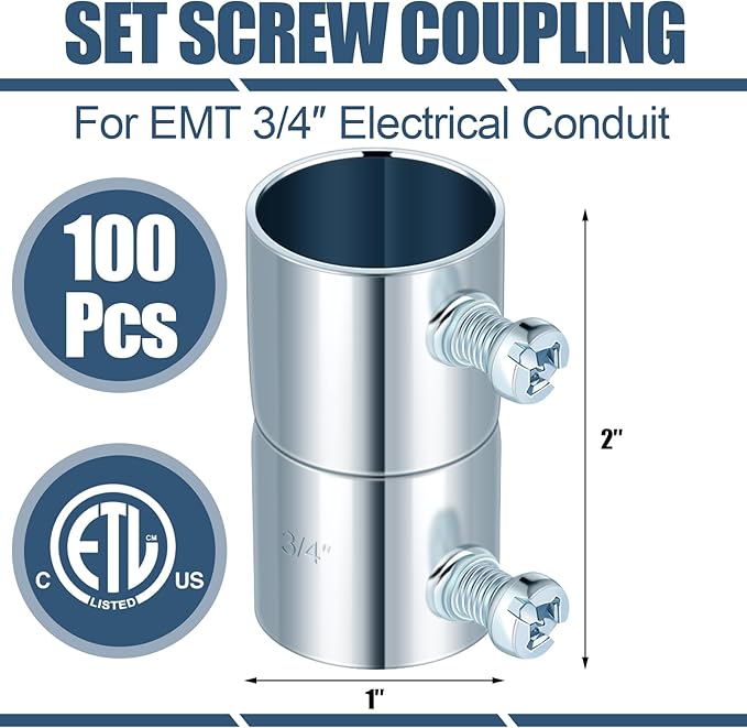 Gisafai 10 Pc 3/4 EMT Coupling Conduit Fittings Screw Coupling for 3/4 Inch Electrical Fittings Galvanized Steel EMT Conduit Screw Connector