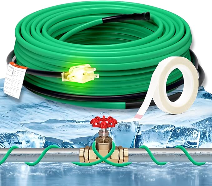 HEATIT Pipe Heat Cable for Water Pipe Freeze Protection, Self-Regulating Heat Tape for Metal And Plastic Home Pipes, Anti-Freeze Pipe Heating Trace System 120 V 20FT