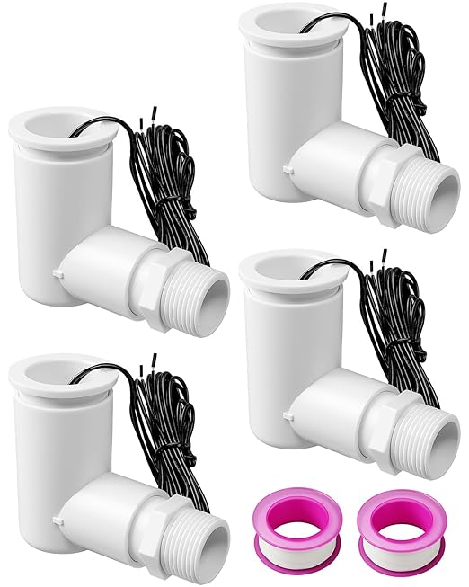 SS2 Float Switch L Shape Compatible with Safe-T-Switch, AC Float Switch for HVAC Drain Pan Condensate Outlet, AC Water Level Switch with 3/4 Inch Adapter 6Ft Wire and Tape, 4 Pack