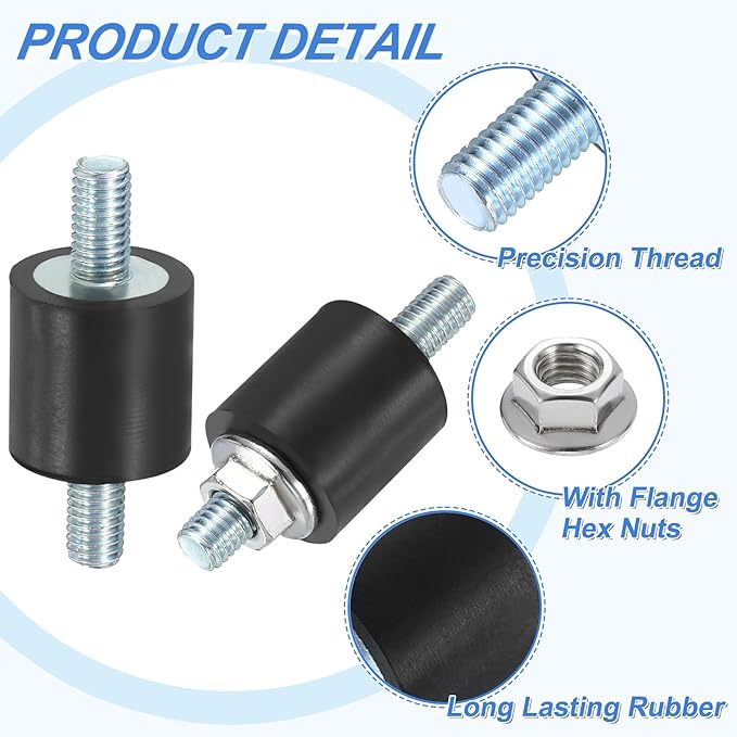 uxcell 4Pcs M5 x 12mm Rubber Mounts, 15 x 15mm Cylindrical Anti Vibration Isolator Studs Shock Absorber Double Studs with Nuts for Car Bobbin Generator Air Compressors