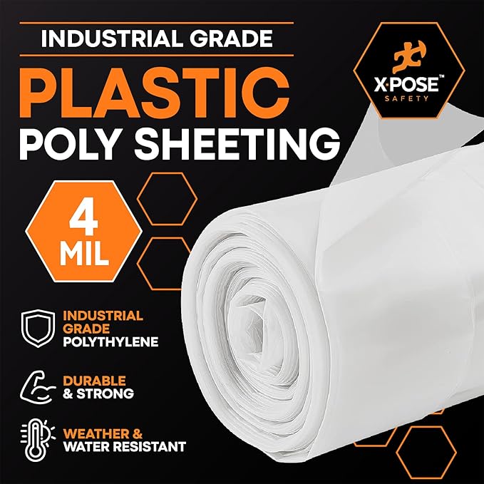 Xpose Safety Clear Plastic Sheeting 2 Pack – 10' x 100' Rolls – Heavy Duty 4 Mil Poly Sheet – Waterproof, Dustproof, Vapor Barrier – for Construction, Painting, Industrial Use